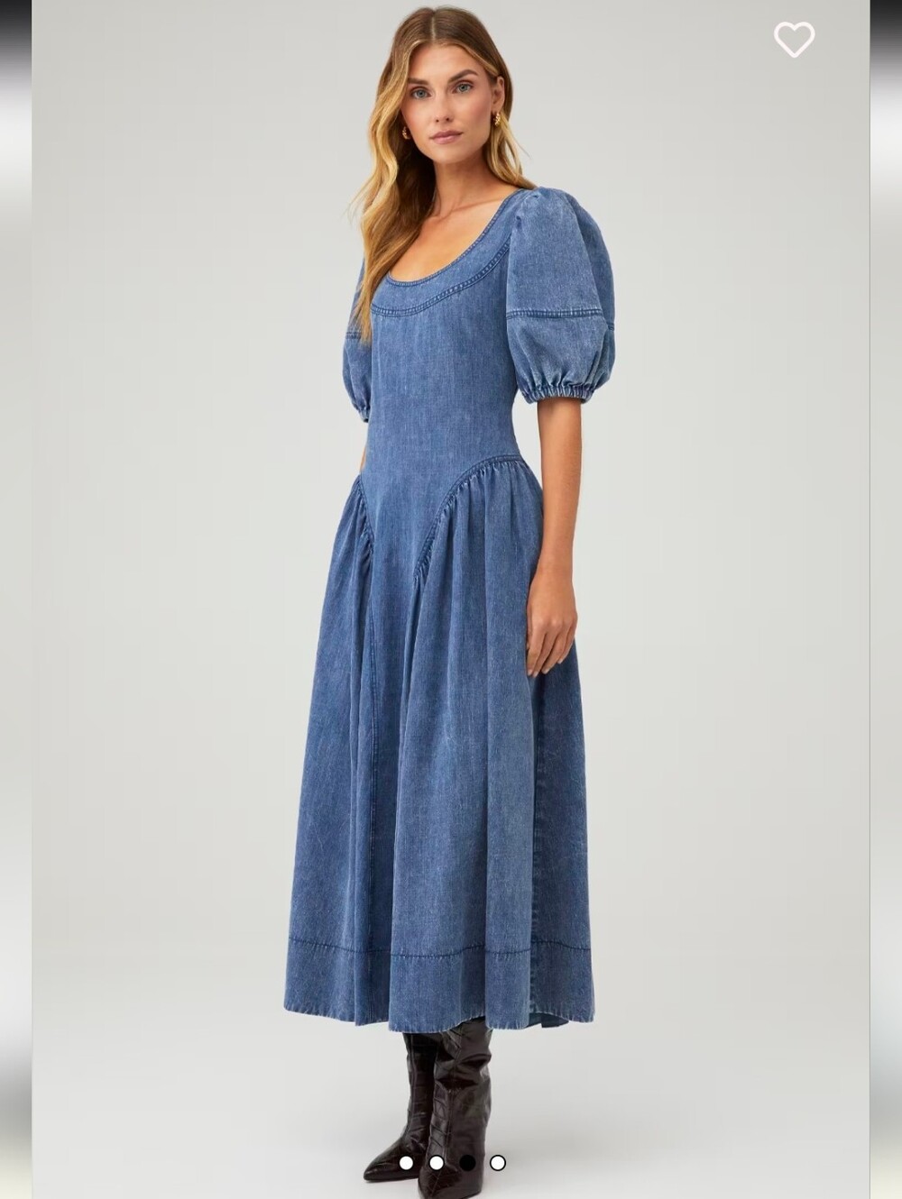 Étre Aimé Puff-Sleeve Denim Midi Dress in Blue - Picture 3 of 12